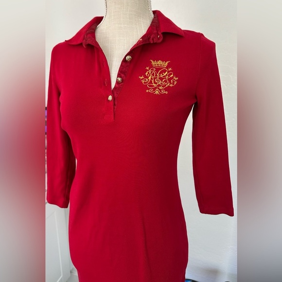 Ralph Lauren Red Sheath Dress with Polo Collar and Cuffed Sleeves - Picture 6 of 8